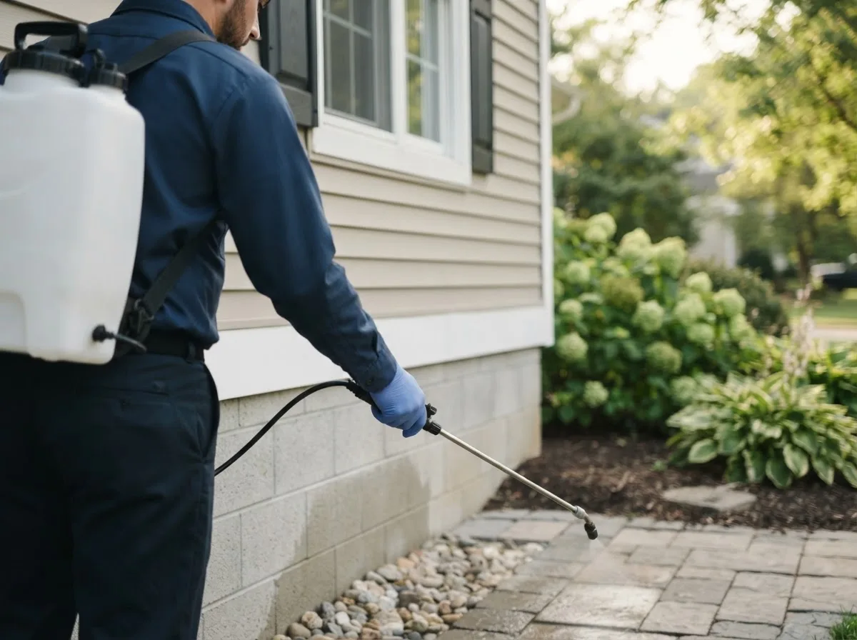 Pest control technician inspecting a home in Burr Hill, VA